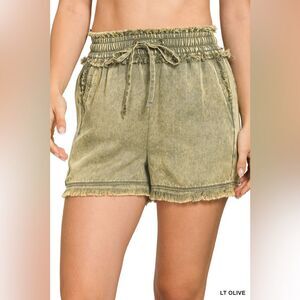 Zenana Outfitters Light Olive High-Waist Shorts